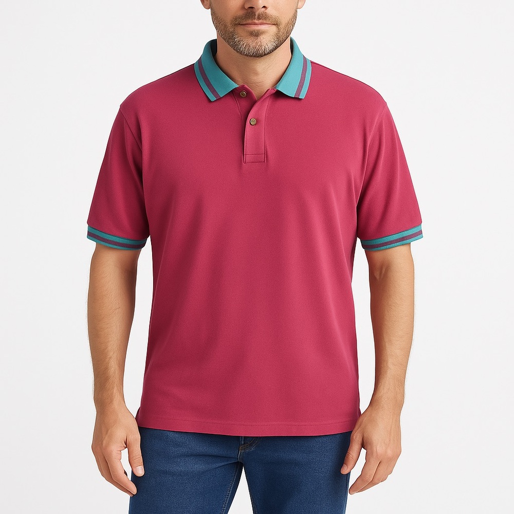 Lands’ End | Magenta Teal Trim Polo Shirt Cotton XL